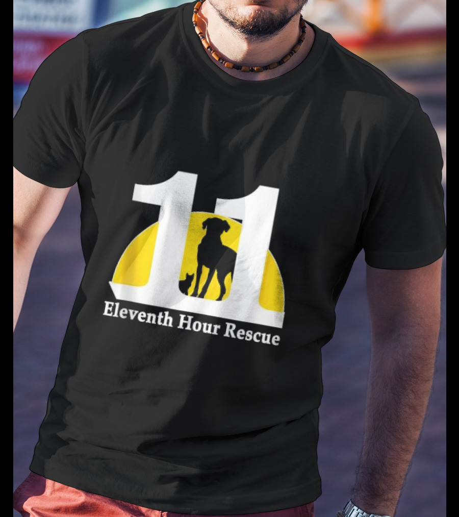 Eleventh Hour Rescue 11 Dog And Cat Silhouette In Yellow Circle T-Shirt