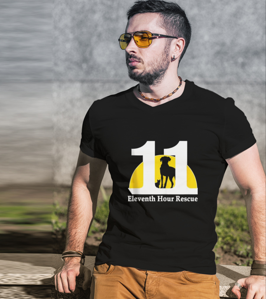 Eleventh Hour Rescue 11 Dog And Cat Silhouette In Yellow Circle T-Shirt
