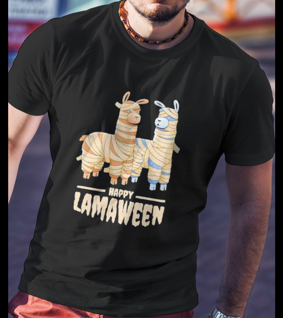 Happy Lamaween Funny Llama Halloween Mummies T-Shirt