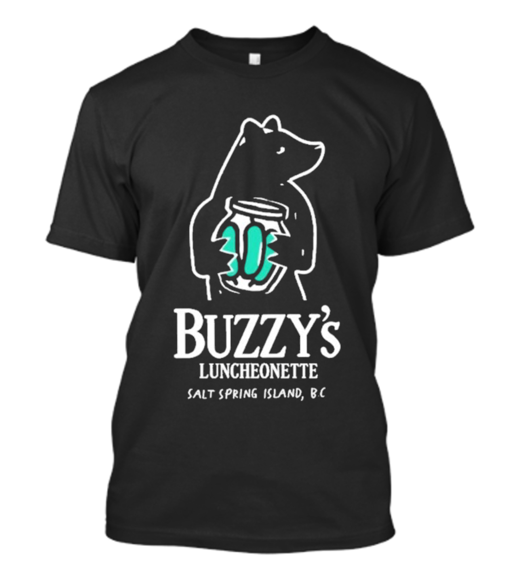 Buzzy’s Luncheonette Bear Holding Jar Salt Spring Island BC T-Shirt