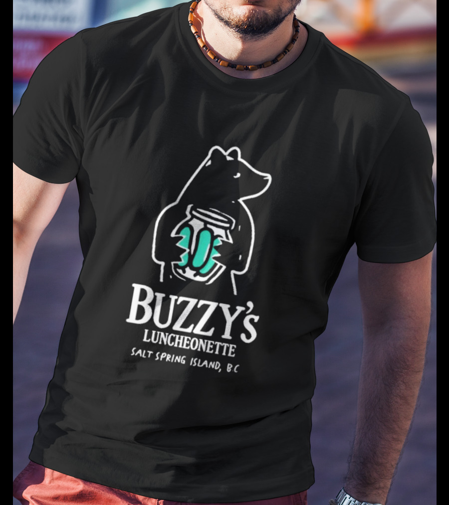 Buzzy’s Luncheonette Bear Holding Jar Salt Spring Island BC T-Shirt