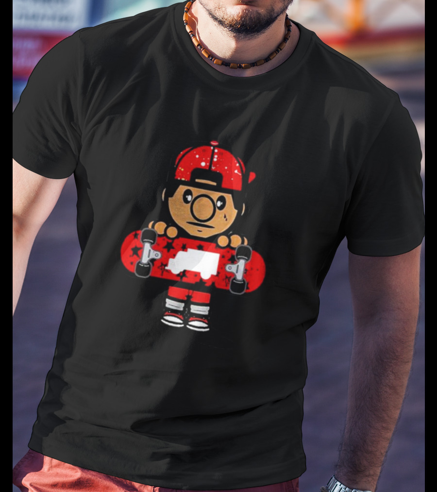 Trukfit Skate Cartoon Character With Red Skateboard And Cap T-Shirt