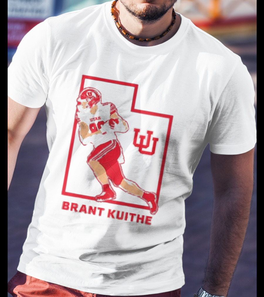 Utah Football Brant Kuithe 80 Red Uniform State Outline UU T-Shirt