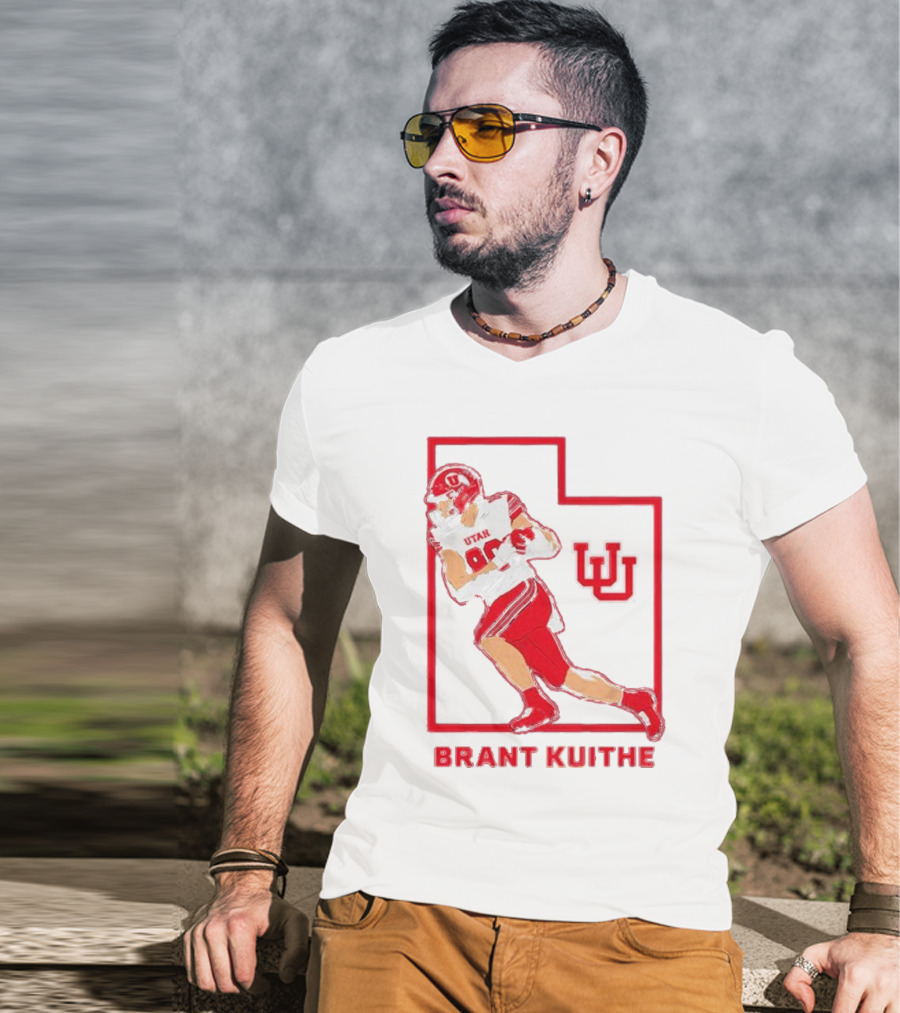 Utah Football Brant Kuithe 80 Red Uniform State Outline UU T-Shirt