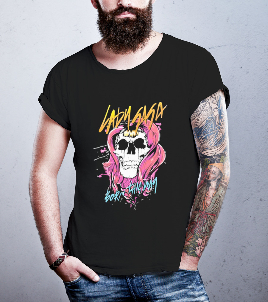 Lady Gaga Born This Way Skull Pink Hair T-Shirt