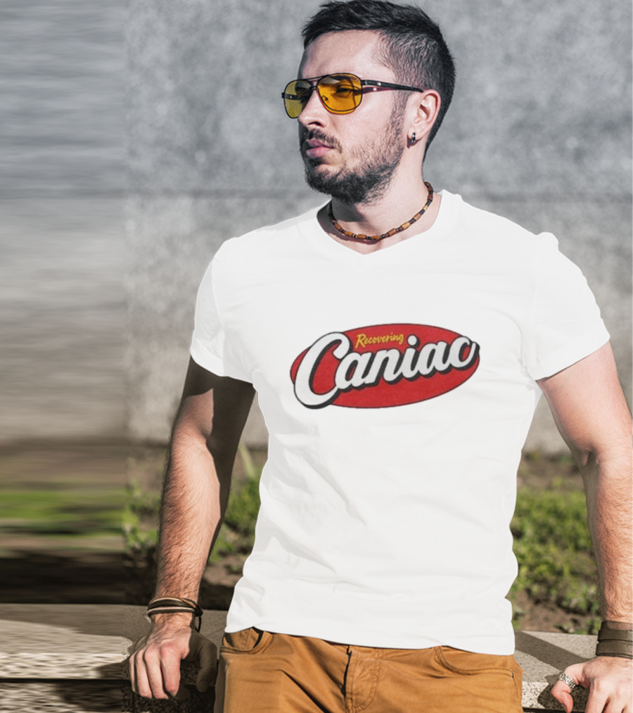 Middle Class Fancy Recovering Caniac Retro Style Bold Red Oval T-Shirt