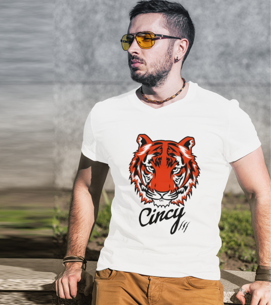 Cincy Tiger Head Bold Orange Black Face T-Shirt