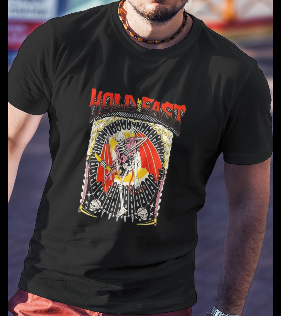 HOLD FAST Skeleton With Red Wings And Halo Rock Band T-Shirt