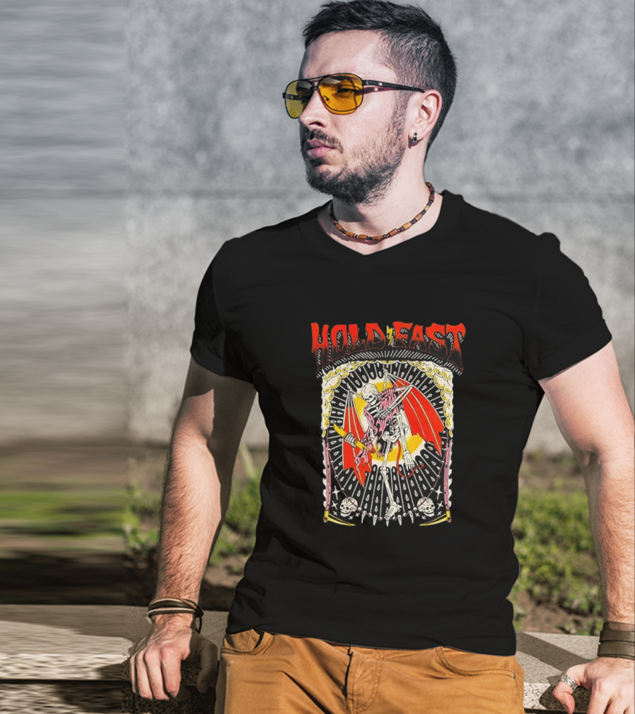 HOLD FAST Skeleton With Red Wings And Halo Rock Band T-Shirt