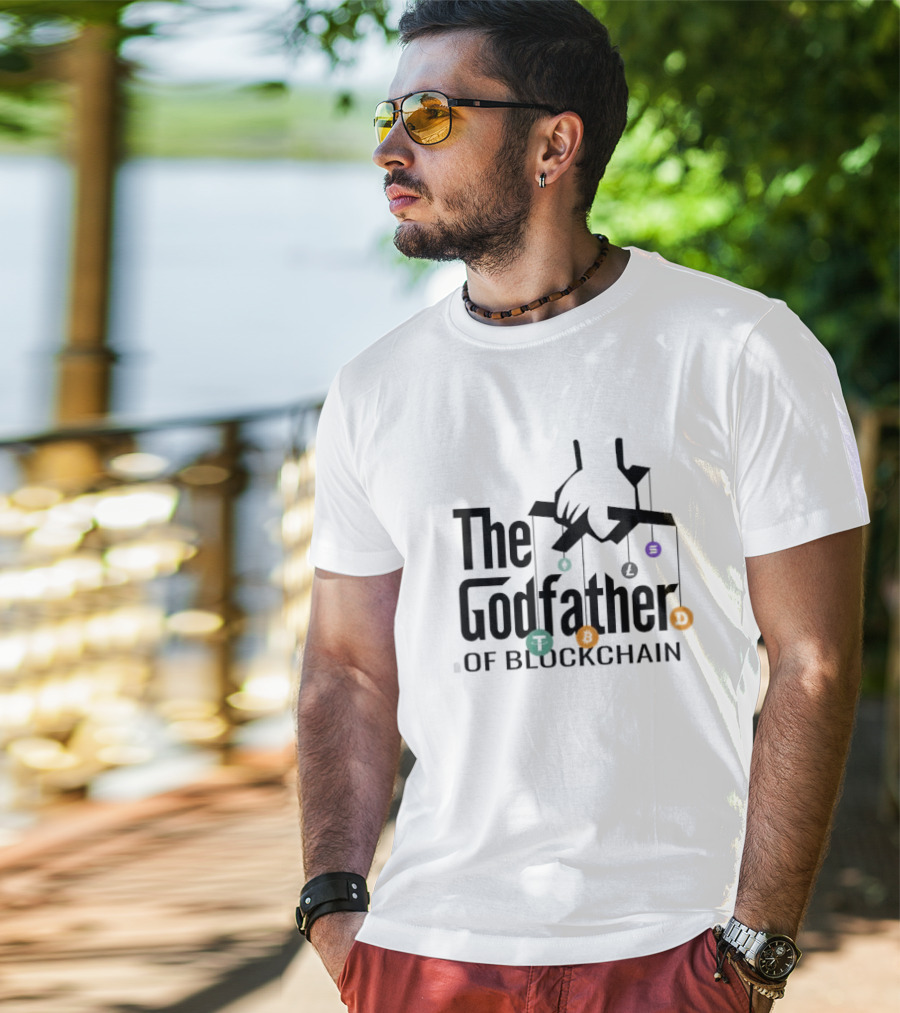 The Godfather Of Blockchain Puppeteer Design With Blockchain Symbols T-Shirt