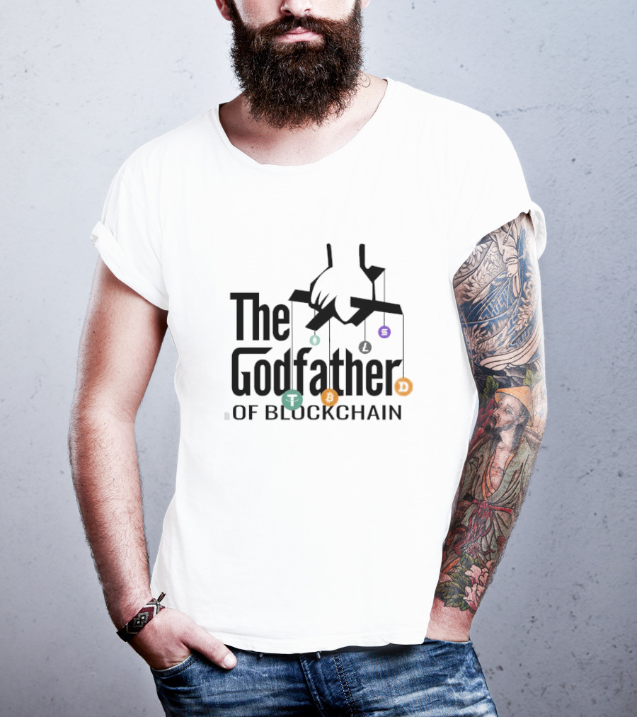 The Godfather Of Blockchain Puppeteer Design With Blockchain Symbols T-Shirt