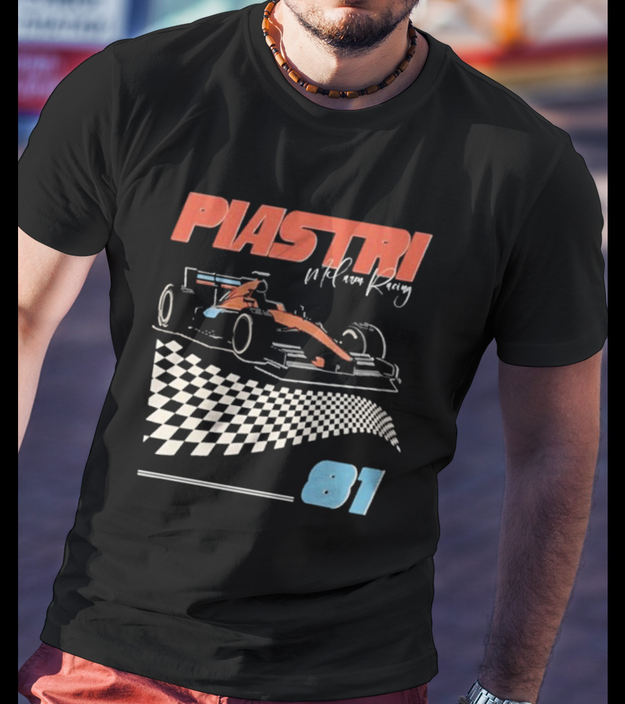 Piastri McLaren Racing Retro 81 Racing Car Checkerboard T-Shirt
