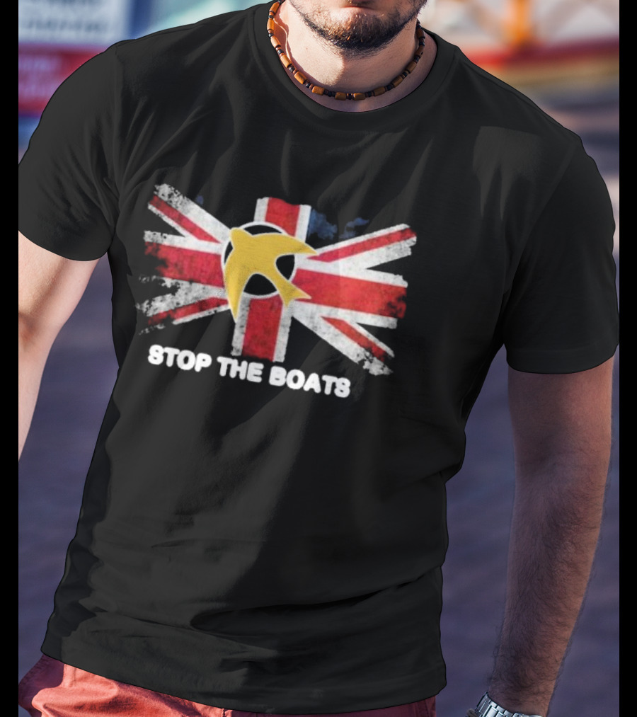 Stop The Boats Ash Smith Union Jack Bird T-Shirt