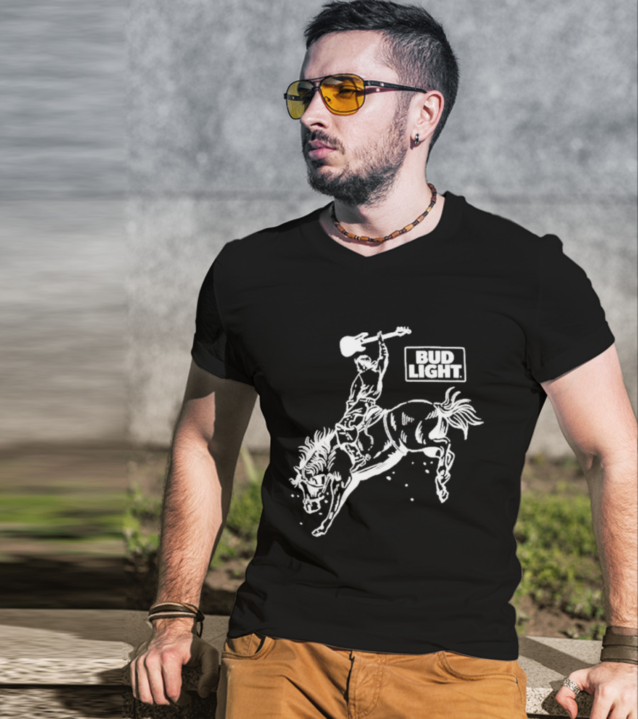 Bud Light Guitar Riding Rodeo Horse T-Shirt