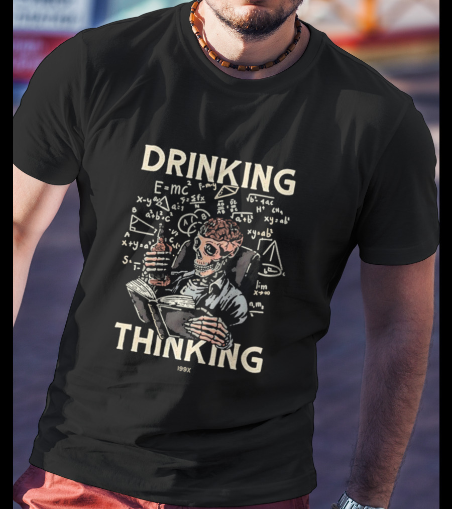 Drinking Thinking Skull Scholar 199X Math Formula Brain Book T-Shirt