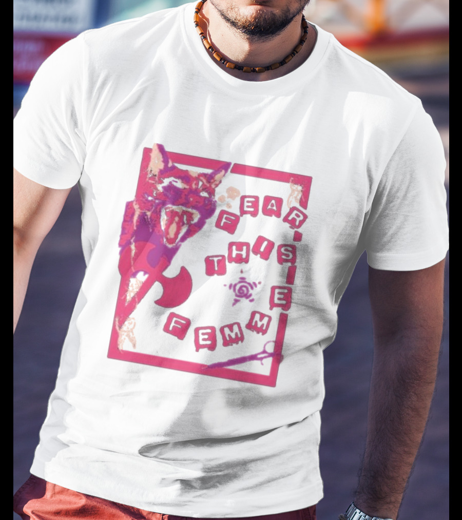 Fear This Femme Cat And Axe Retro Typography Pink Acid Wash T-Shirt