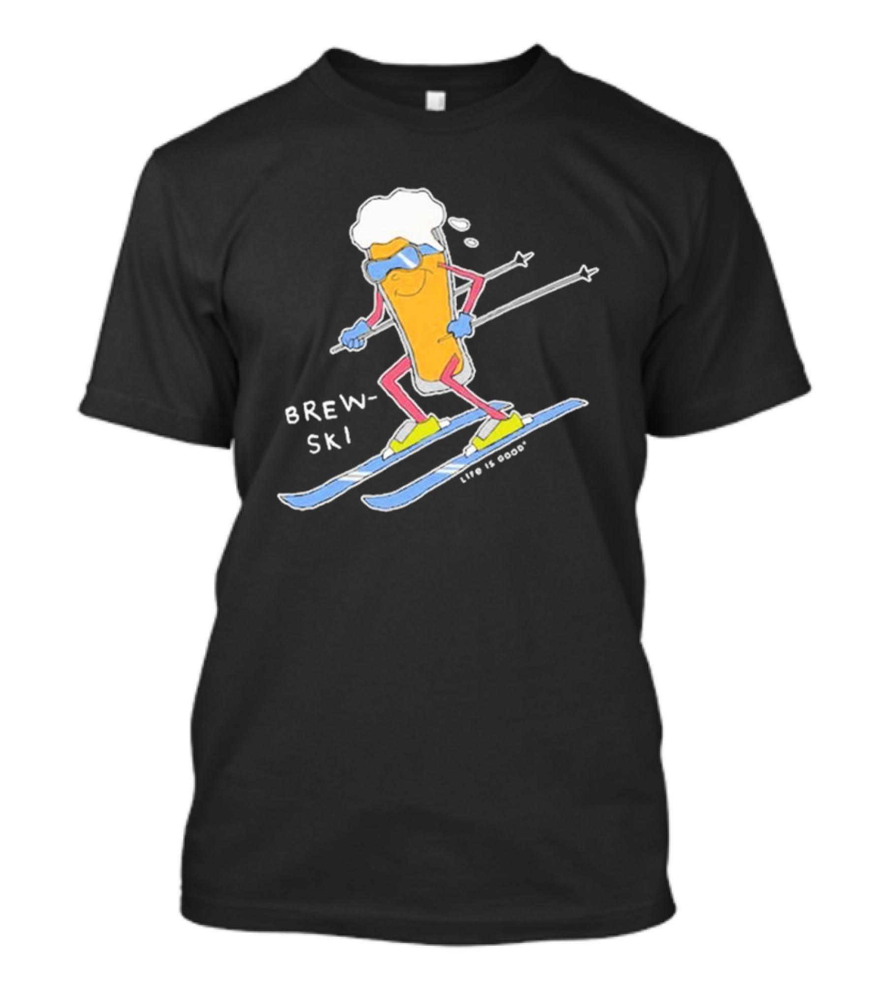 Brewski Life Is Good Skiing Beer Glass Character T-Shirt