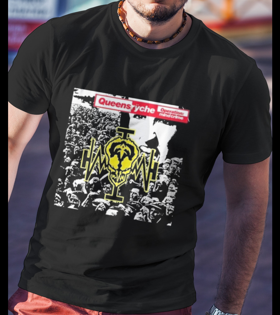 Queensryche Operation: Mindcrime Yellow Skull Symbol Over Crowd T-Shirt