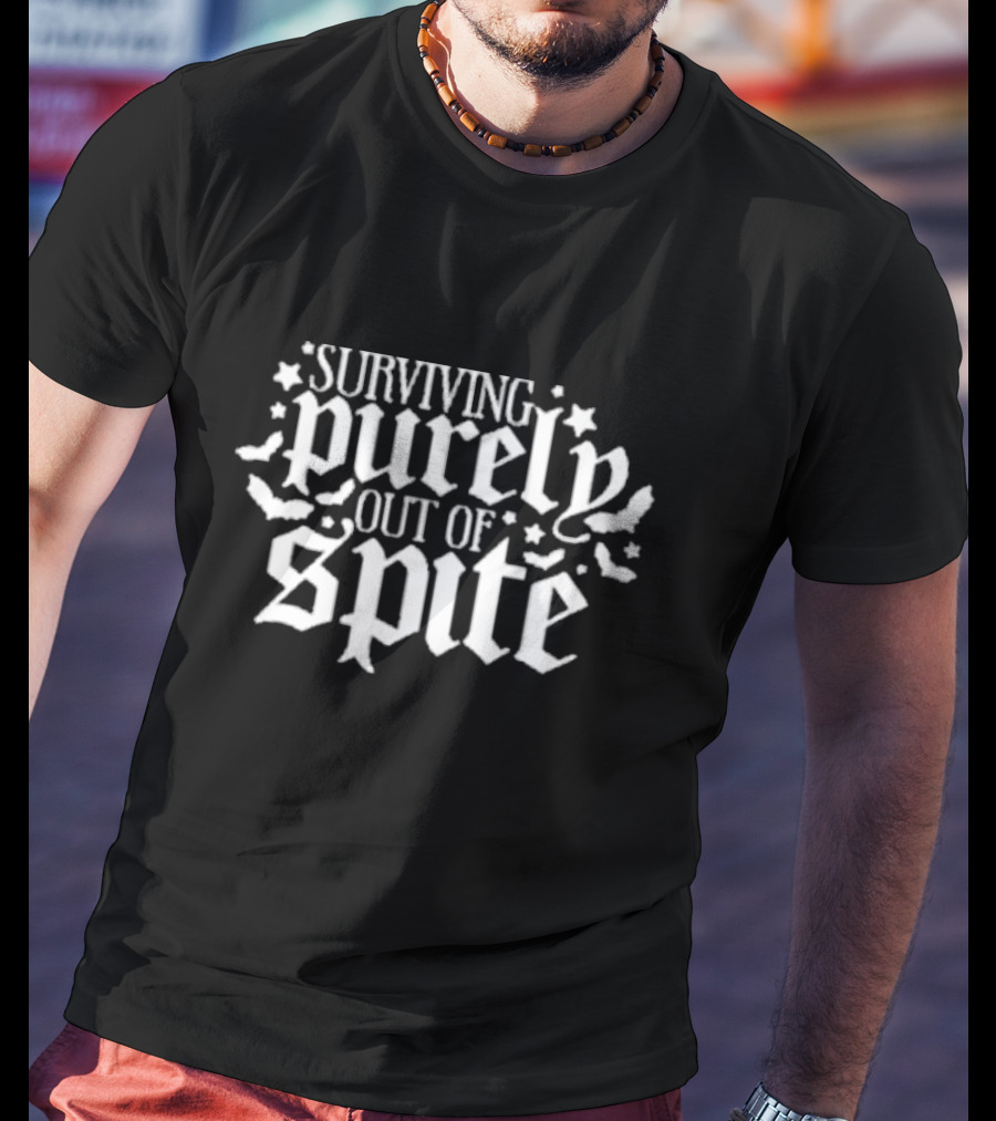 Surviving Purely Out Of Spite Stars And Bats Gothic Print Casual T-Shirt