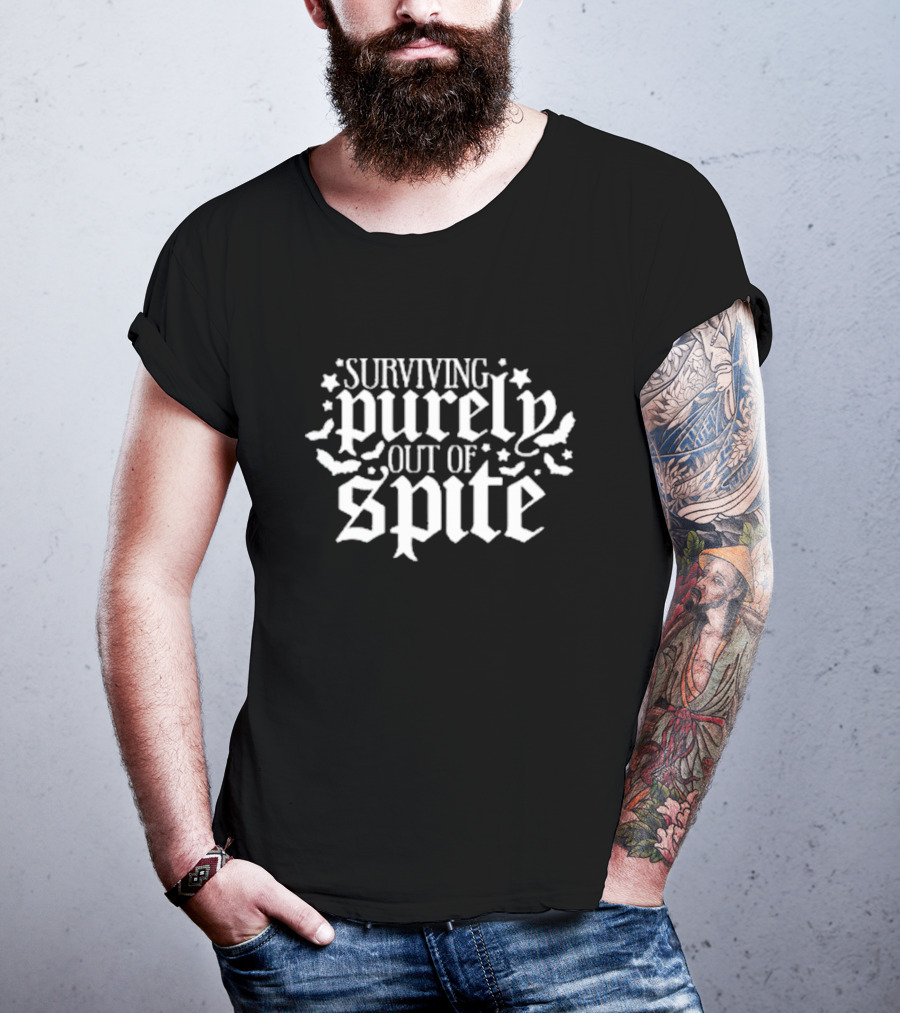 Surviving Purely Out Of Spite Stars And Bats Gothic Print Casual T-Shirt