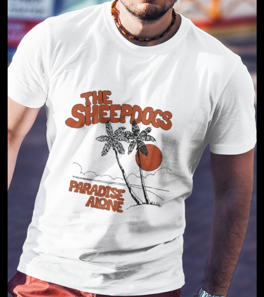 The Sheepdogs Paradise Alone Yellow Sunset Tropical Palms T-Shirt