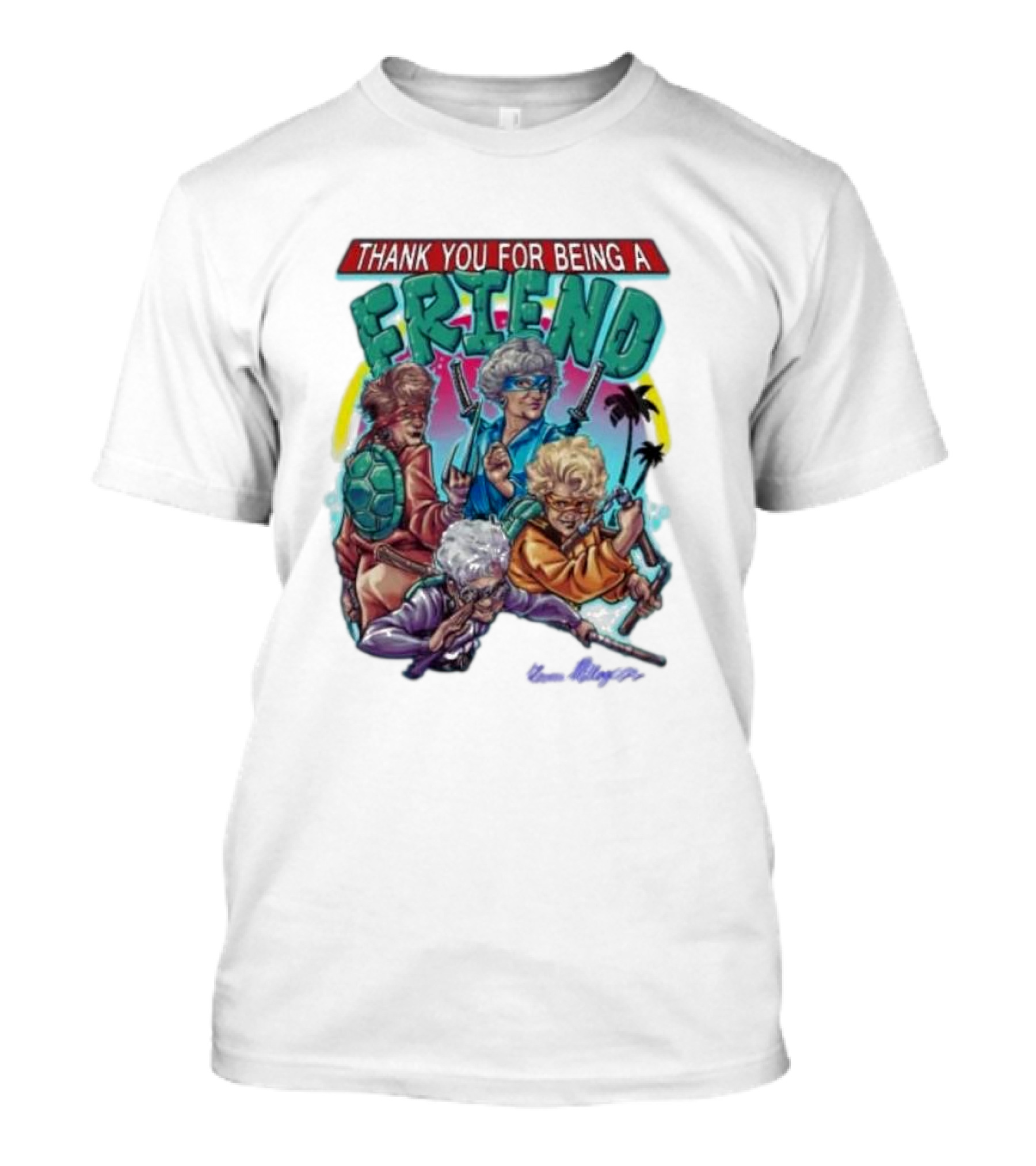 Thank You For Being A Friend Ninja Parody Music Vintage Style Characters T-Shirt