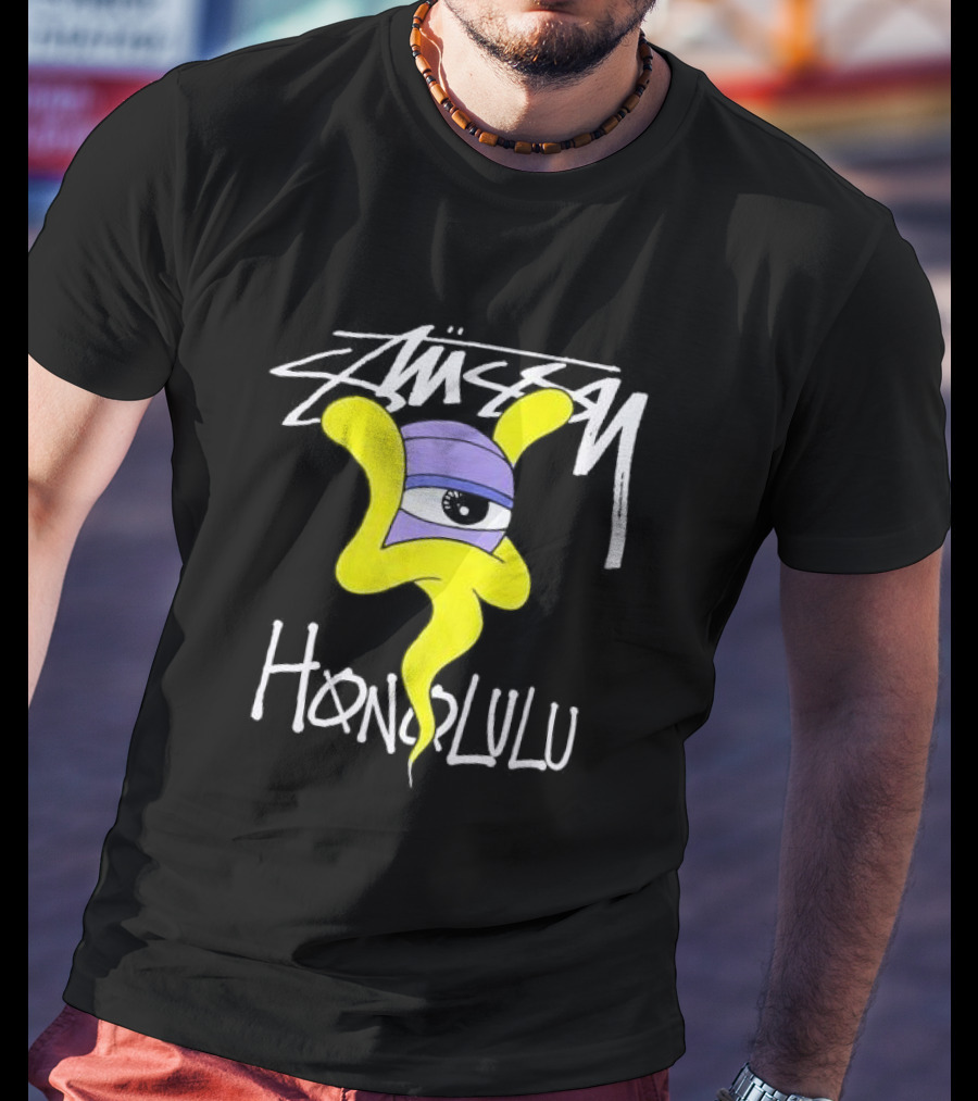 Stussy Honolulu Yellow Ghost Eye T-Shirt