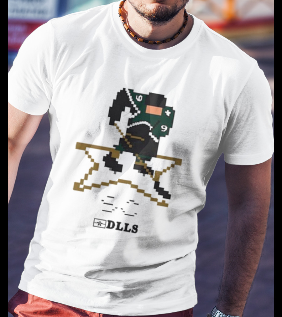 Dallas Stars DLLS 16 Bit Pixel Art Hockey Player T-Shirt