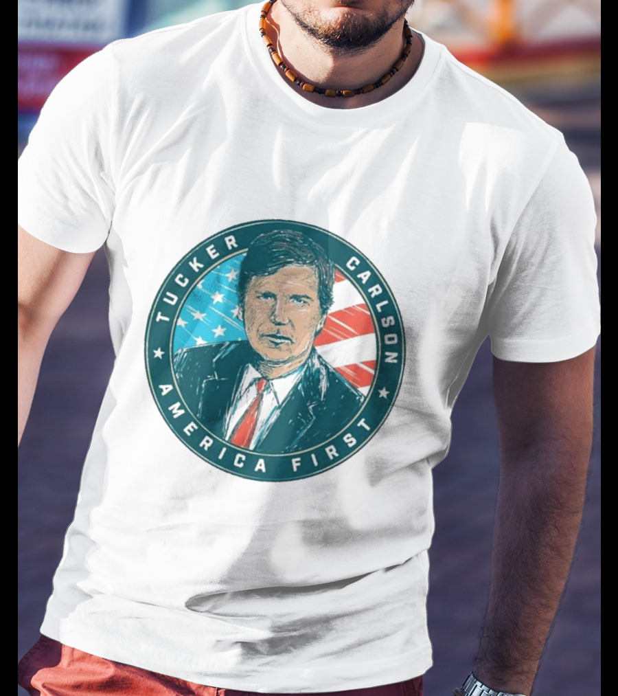 Tucker Carlson America First United States Flag Background T-Shirt