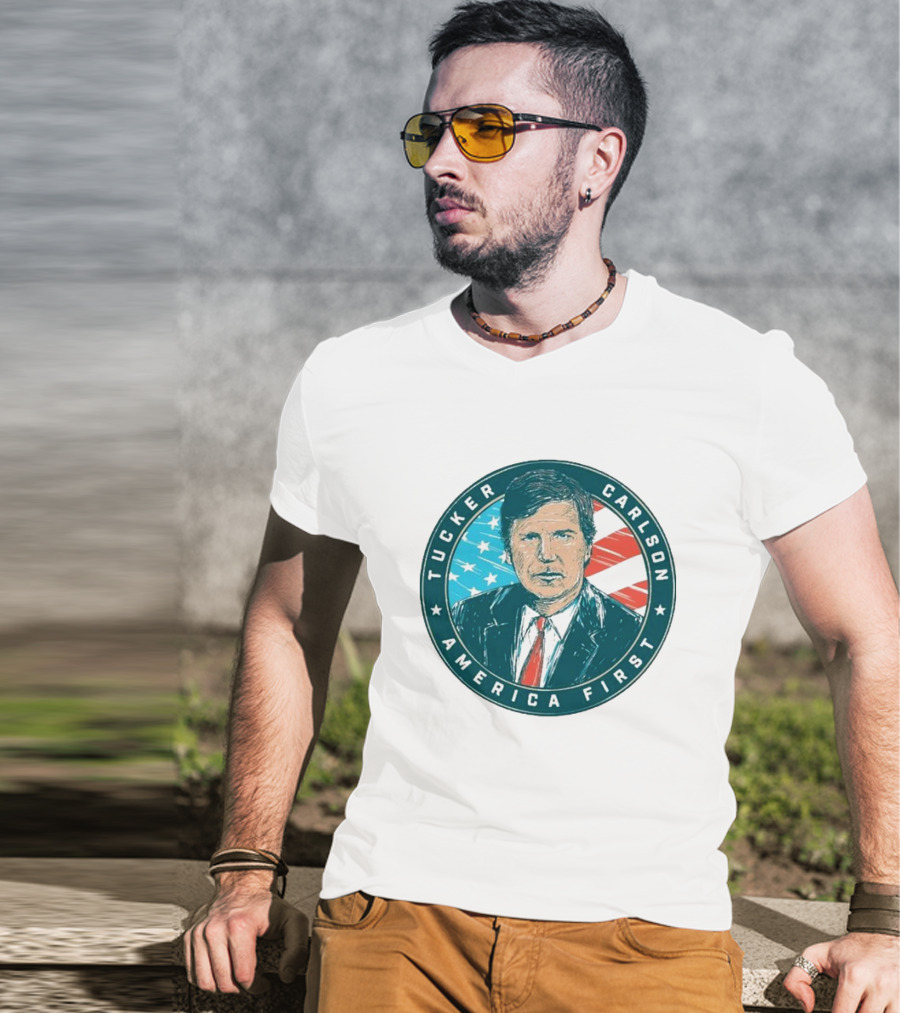 Tucker Carlson America First United States Flag Background T-Shirt