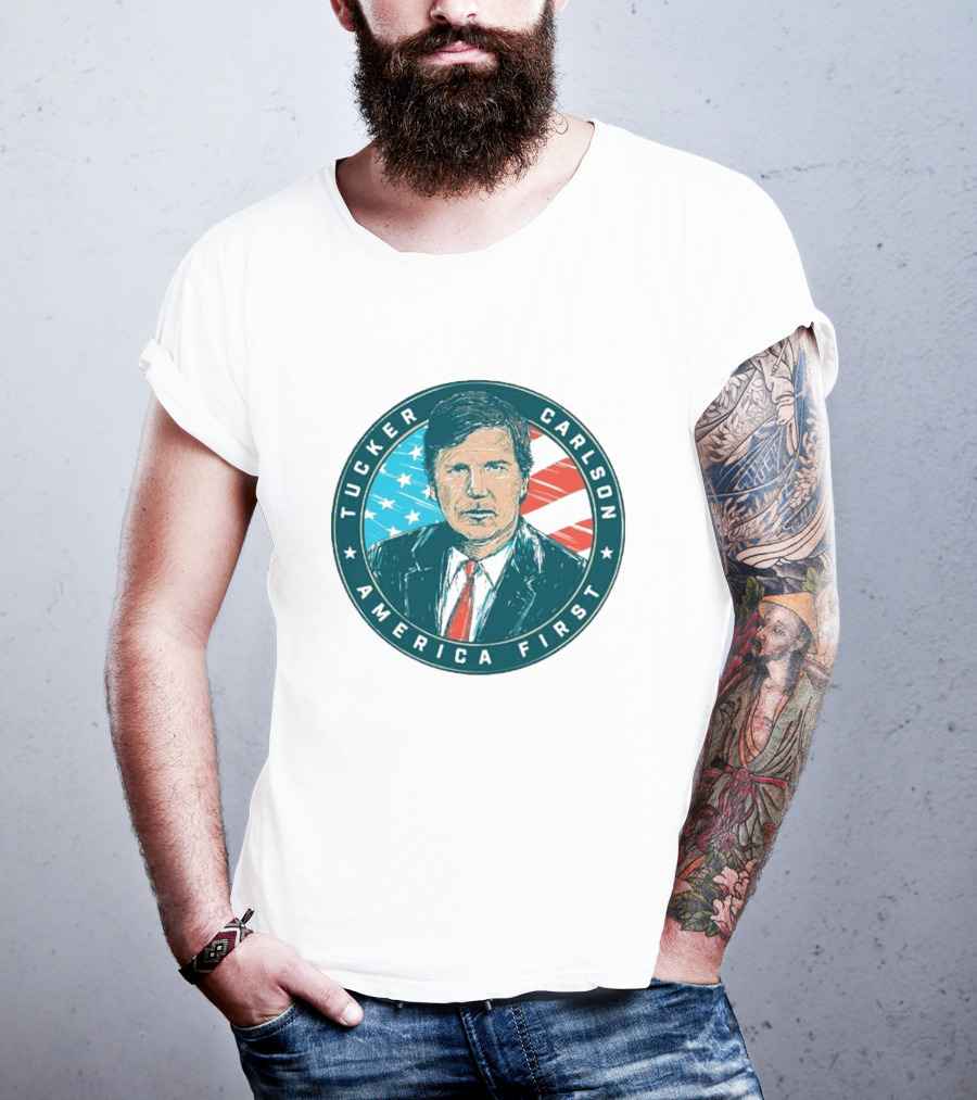 Tucker Carlson America First United States Flag Background T-Shirt