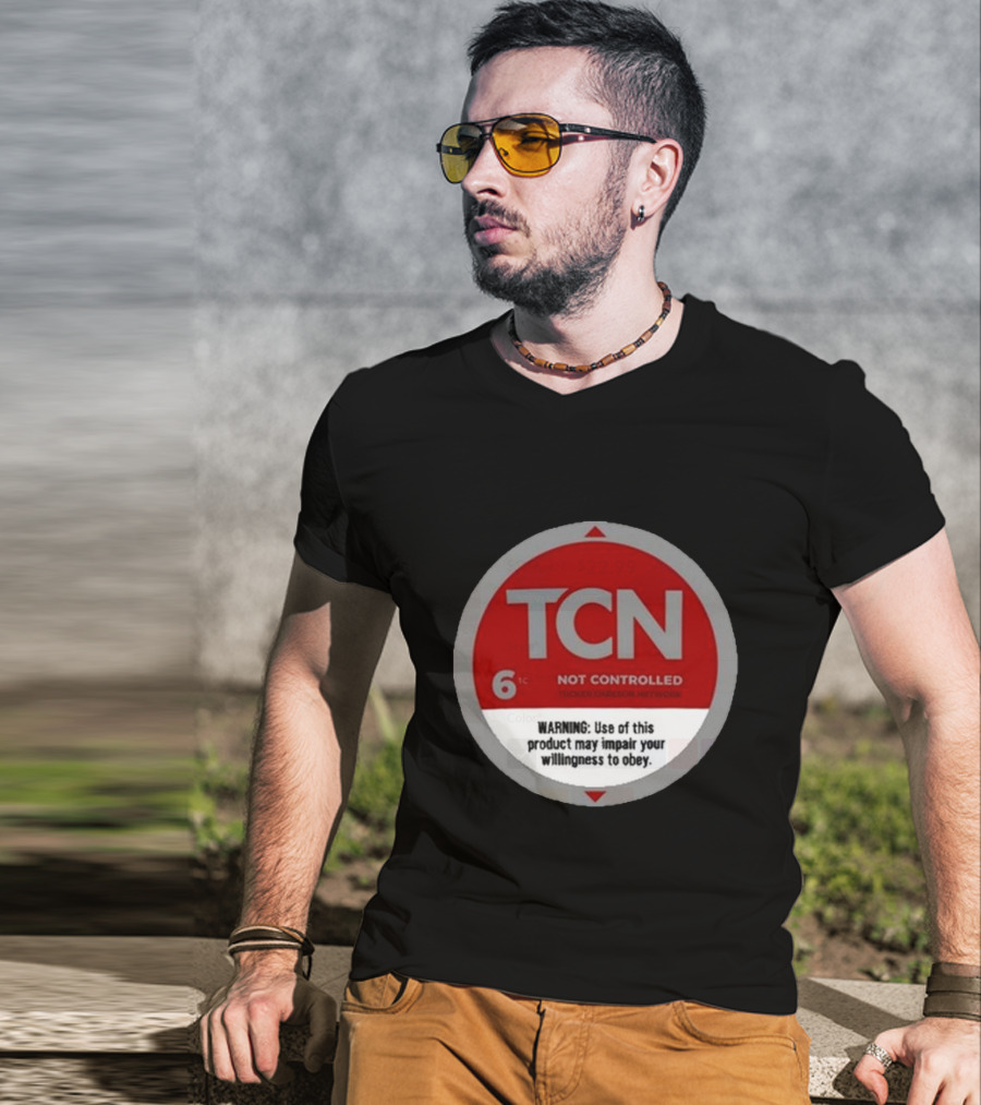 Tucker Carlson Network TCN Not Controlled Warning Label T-Shirt