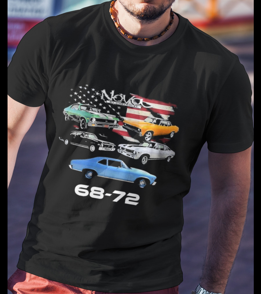 Nova By Chevrolet 68-72 American Flag Classic Cars T-Shirt