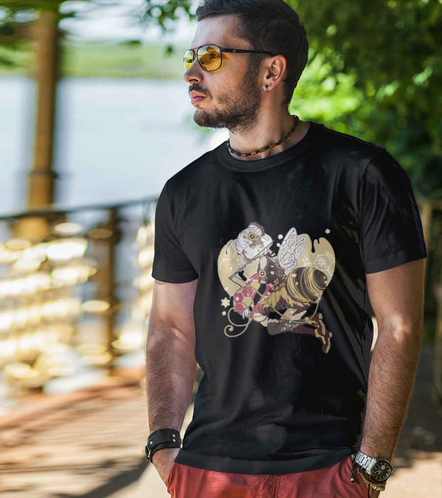 Golden Guardian Of The Hive Ethereal Anime Character With Wings And Honeycomb Elements T-Shirt