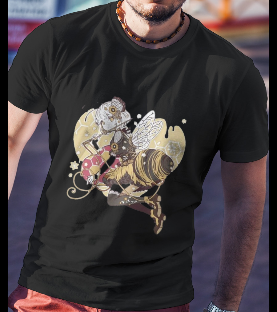 Golden Guardian Of The Hive Ethereal Anime Character With Wings And Honeycomb Elements T-Shirt