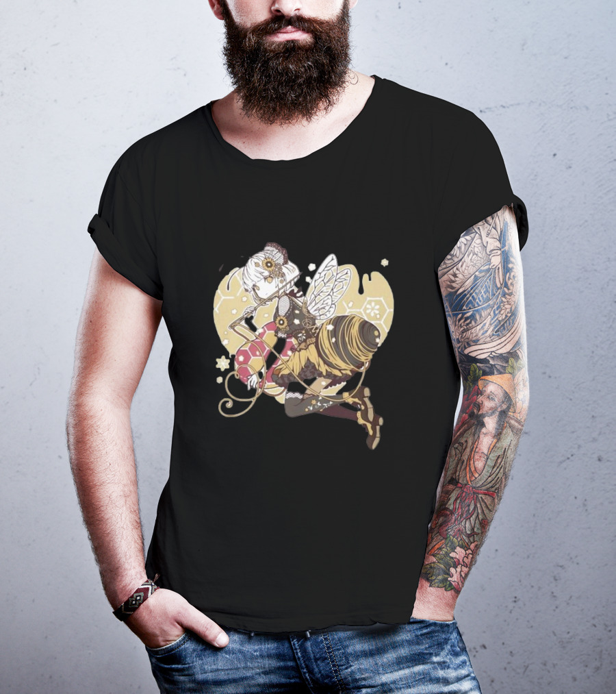 Golden Guardian Of The Hive Ethereal Anime Character With Wings And Honeycomb Elements T-Shirt