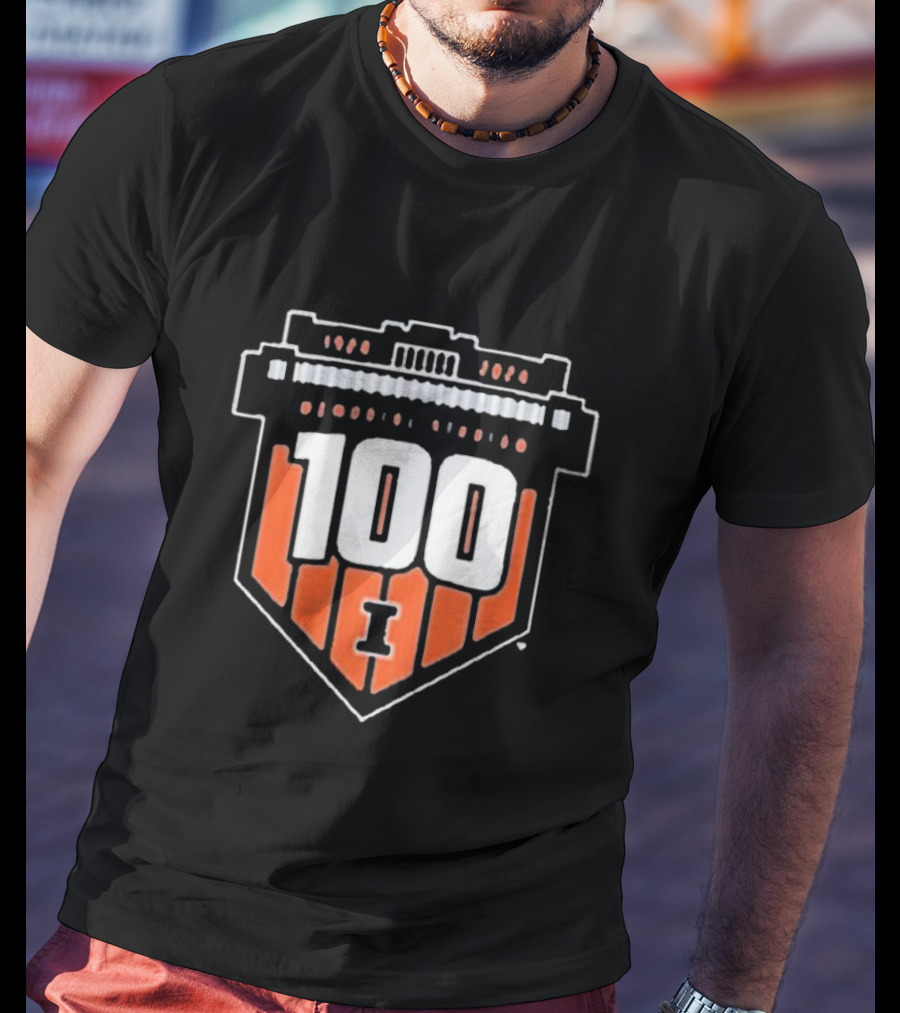 Illinois Fighting Illini 100 Years Memorial Stadium Badge T-Shirt