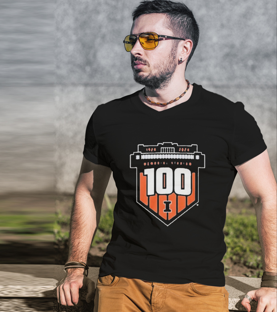 Illinois Fighting Illini 100 Years Memorial Stadium Badge T-Shirt