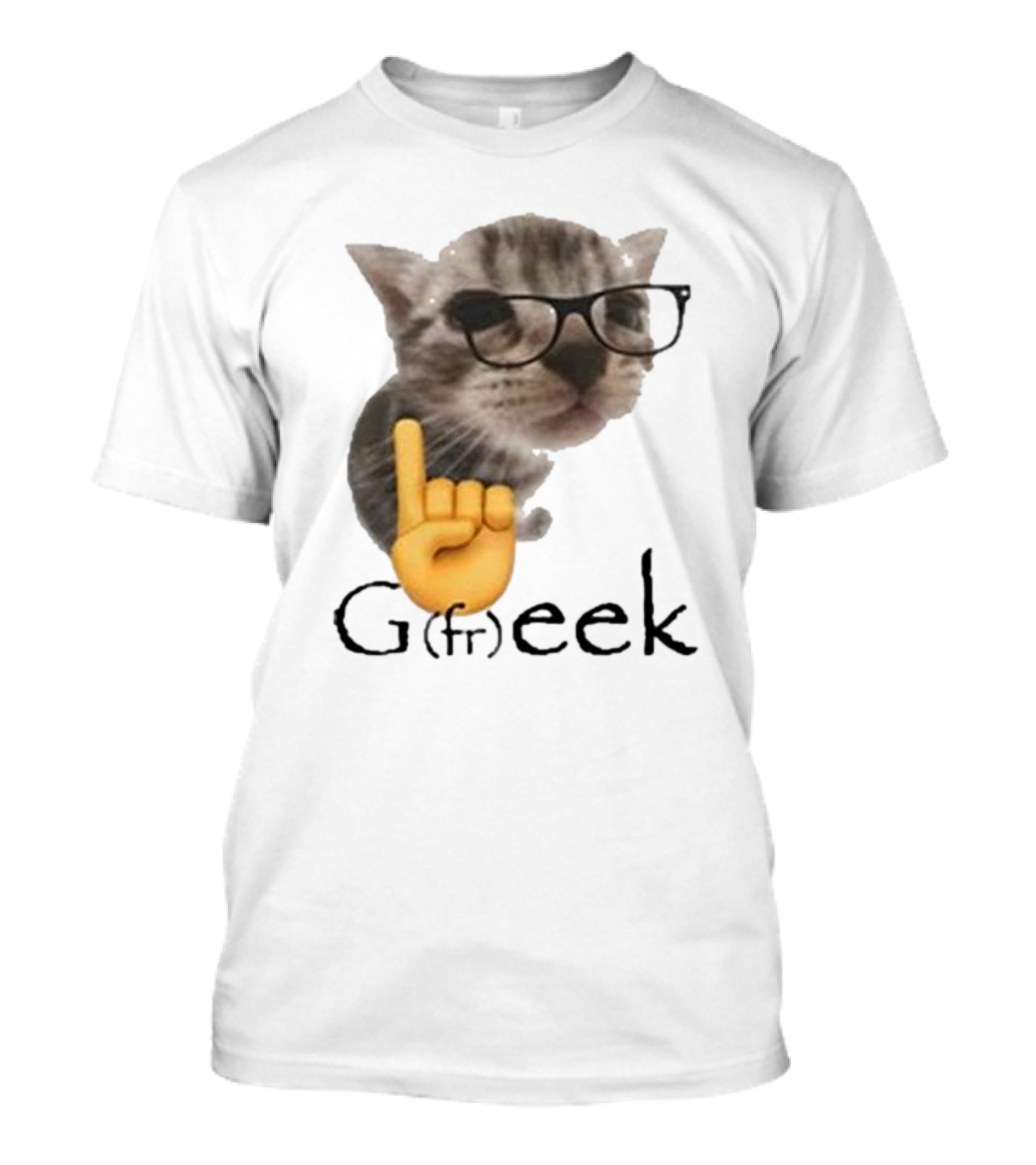 Goofy Ahhs Geek Cat Meme With Glasses And Emoji Finger T-Shirt