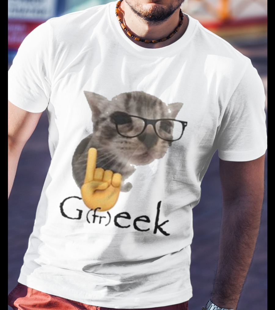 Goofy Ahhs Geek Cat Meme With Glasses And Emoji Finger T-Shirt