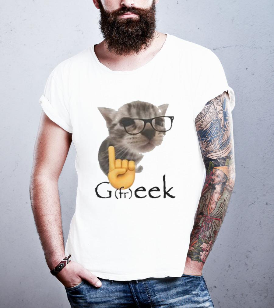 Goofy Ahhs Geek Cat Meme With Glasses And Emoji Finger T-Shirt