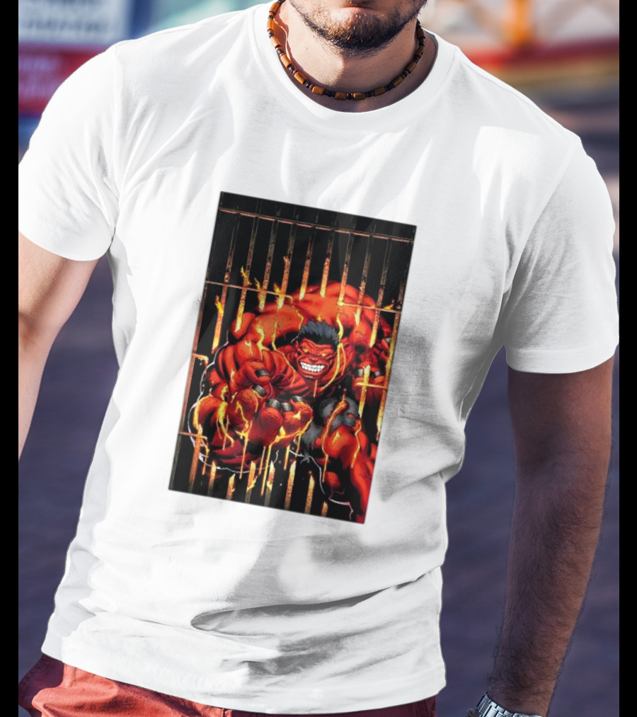 Marvel Red Hulk Escaping Fiery Cage T-Shirt