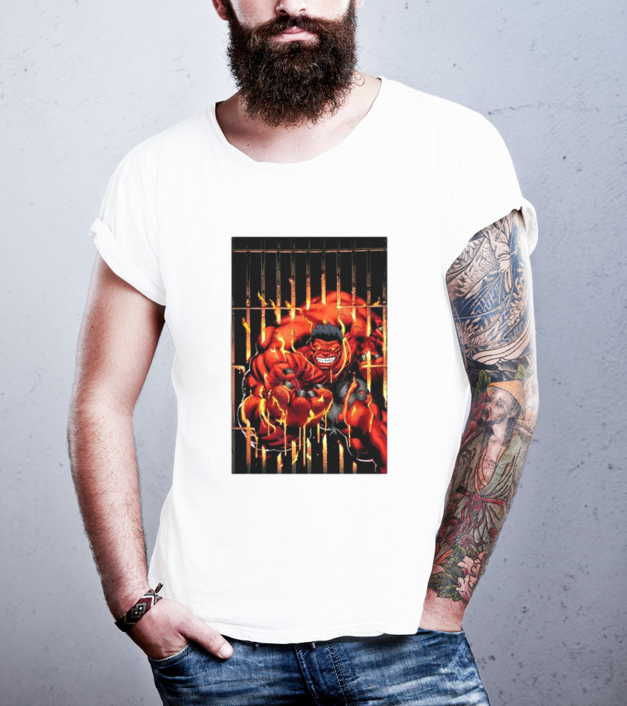 Marvel Red Hulk Escaping Fiery Cage T-Shirt