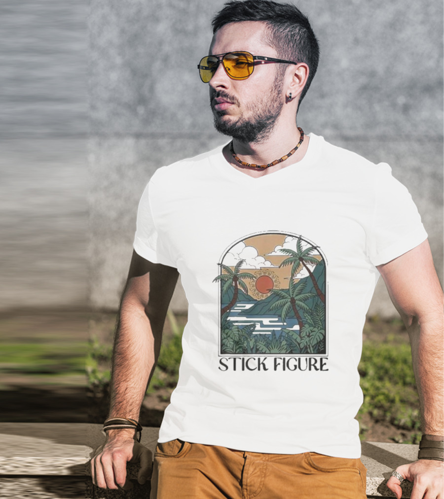 Stick Figure Tropical Sunset Paradise T-Shirt
