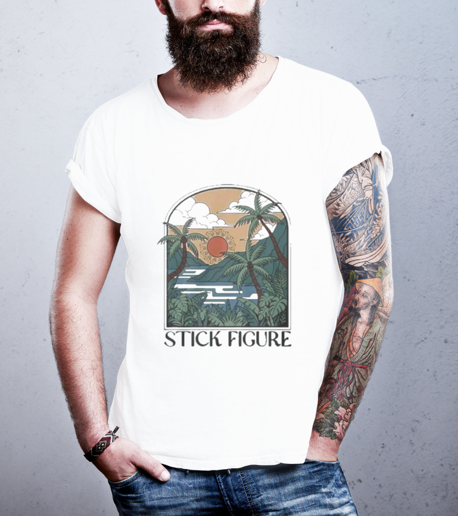Stick Figure Tropical Sunset Paradise T-Shirt