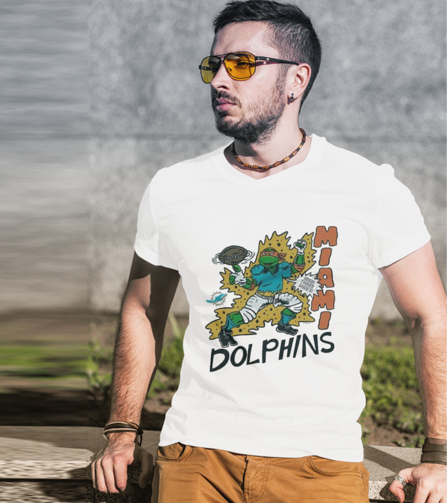 TMNT Michelangelo Miami Dolphins Crossover Comic T-Shirt