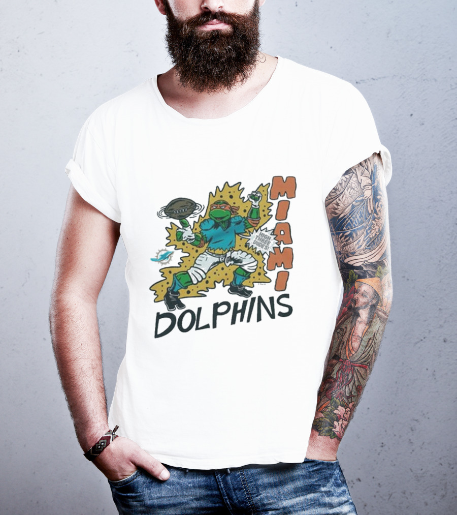 TMNT Michelangelo Miami Dolphins Crossover Comic T-Shirt