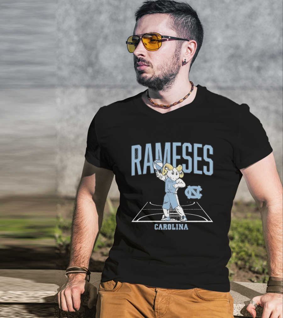 Rameses UNC Basketball Carolina Mascot On Court T-Shirt