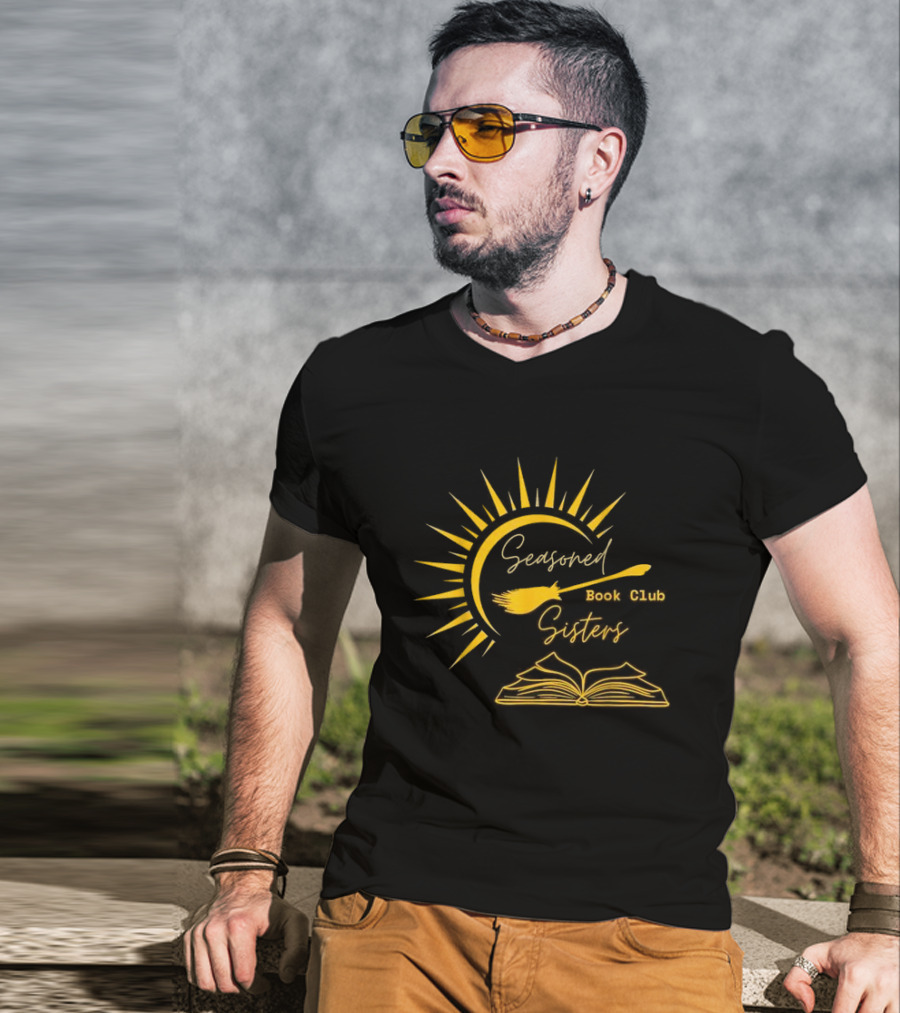 Seasoned Sisters Book Club Sun Broom Open Book T-Shirt