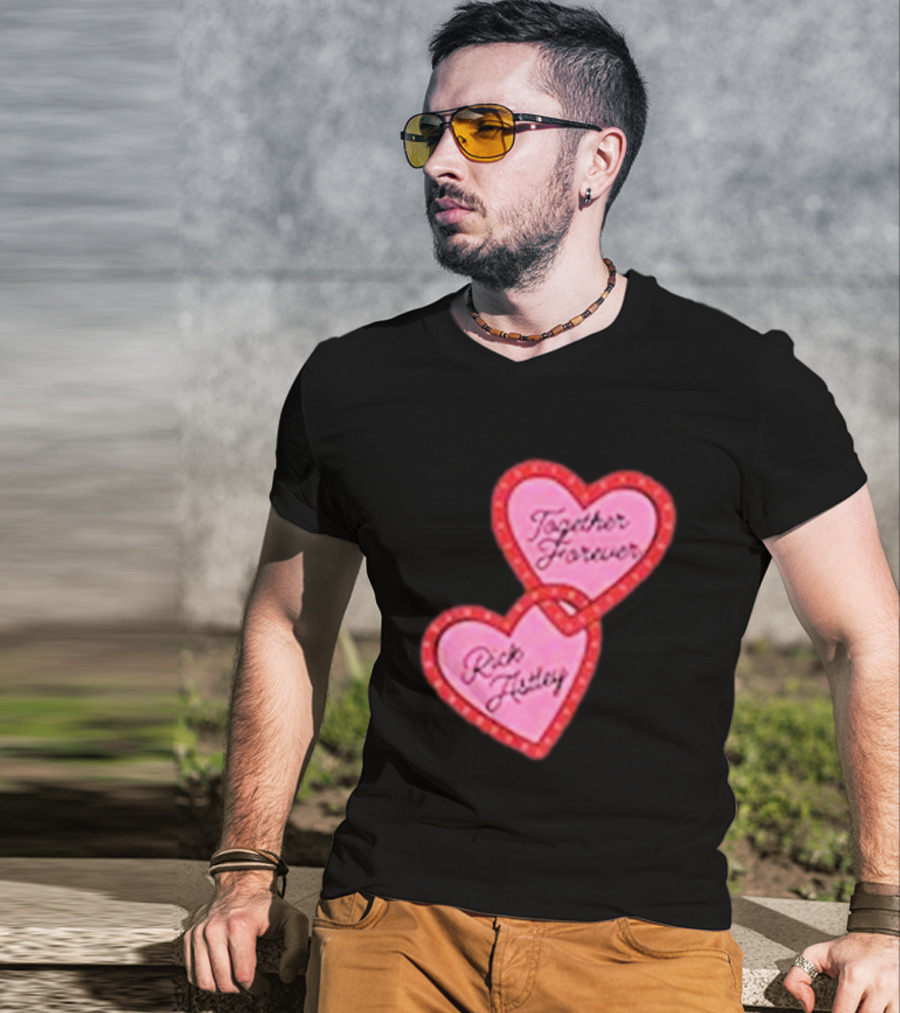 Together Forever Rick Astley Hearts Black T-Shirt